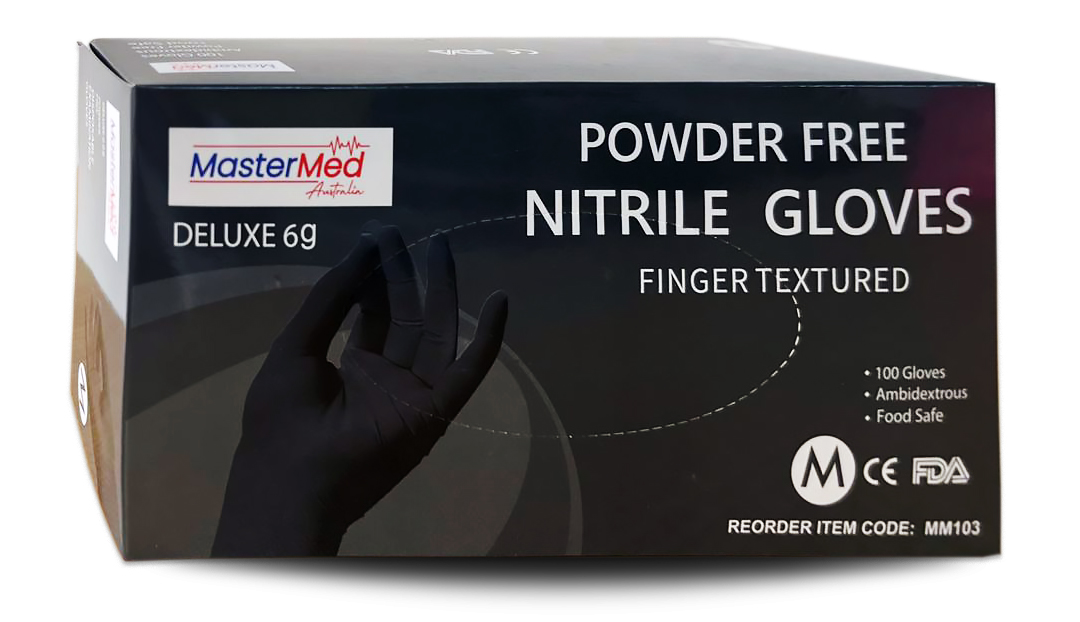 MasterMed Deluxe Black Nitrile Gloves Powder Free 6.0g tough, thick ...
