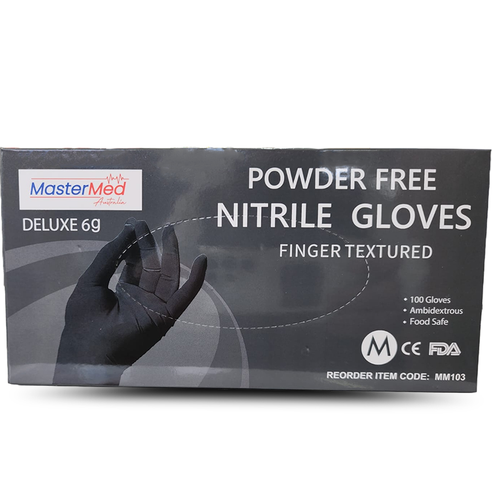 MasterMed Deluxe Black Nitrile Gloves Powder Free 6.0g tough, thick ...